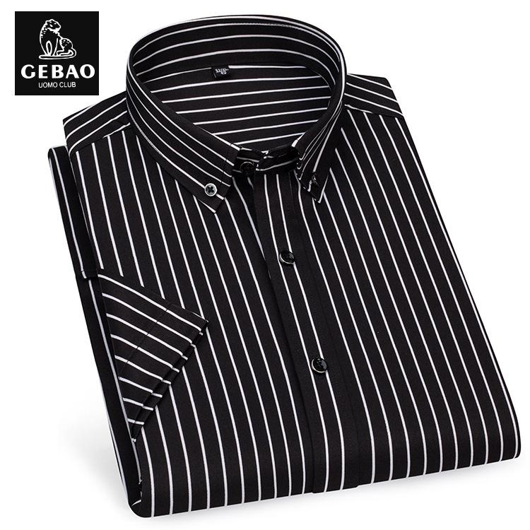 Men's Short Sleeve Non-Iron Striped Ice Silk Casual Korean Style Shirt
