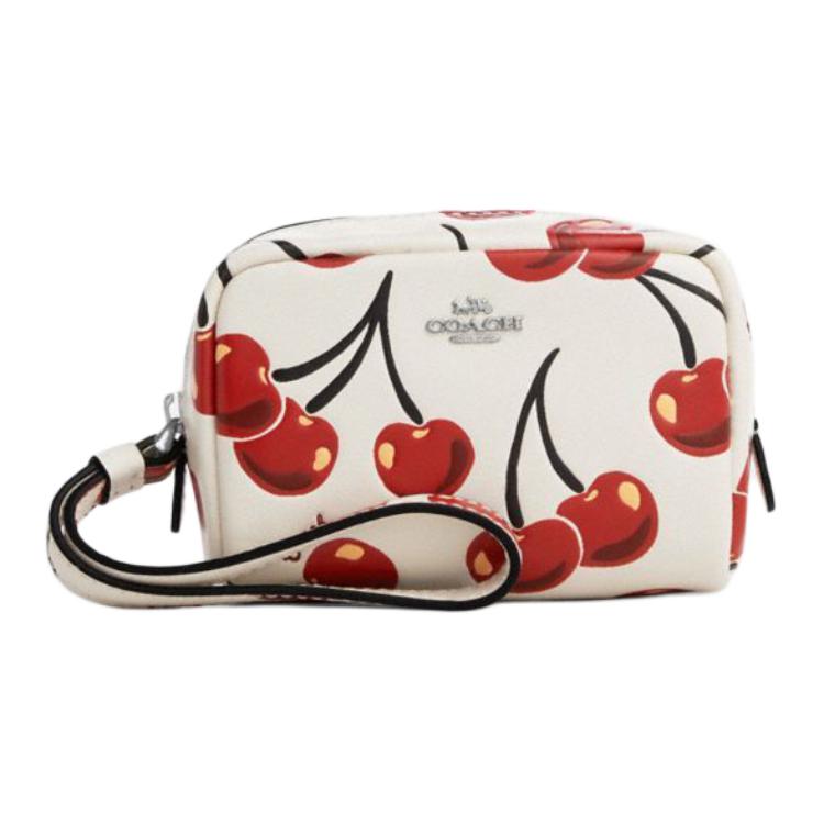 

Coach Cherry Print Zipper Clutch Smooth Leather Mini Handbag Women Handbag Pink Multicolor CZ470-SVCAH Basic Set (Bag+Dust Bag)