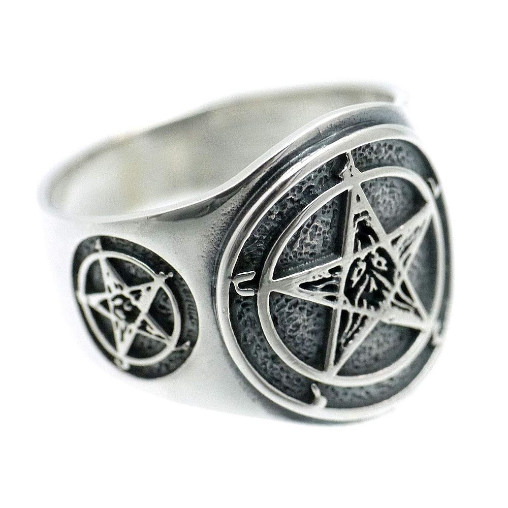 [Silver One] Sterling Silver 925 Five-Pointed Star Ring for Men [Size 15] Pentagram Star Ring