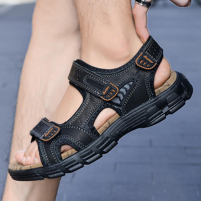 Summer Men's Leather Beach Sandal Sandals Leather Lightweight Sports Sandals Mens Genuine Leather Sandals