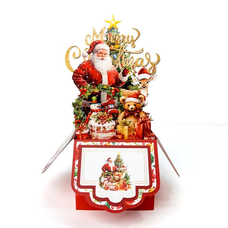 1Pc Paper Vintage Holiday Greeting Card DIY Festive Party Invitation 3D Greeting Card Christmas Card Holiday Greeting Card