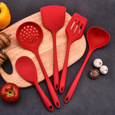 Silicone Heat-Resistant Non-Stick Kitchen Utensil Set: Spatula, Spoon, Colander - 5 Pieces