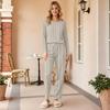 Damen Freizeit lockere Passform Hals bedrucktes Pyjama-Set mit Hose zum Schlafen und
