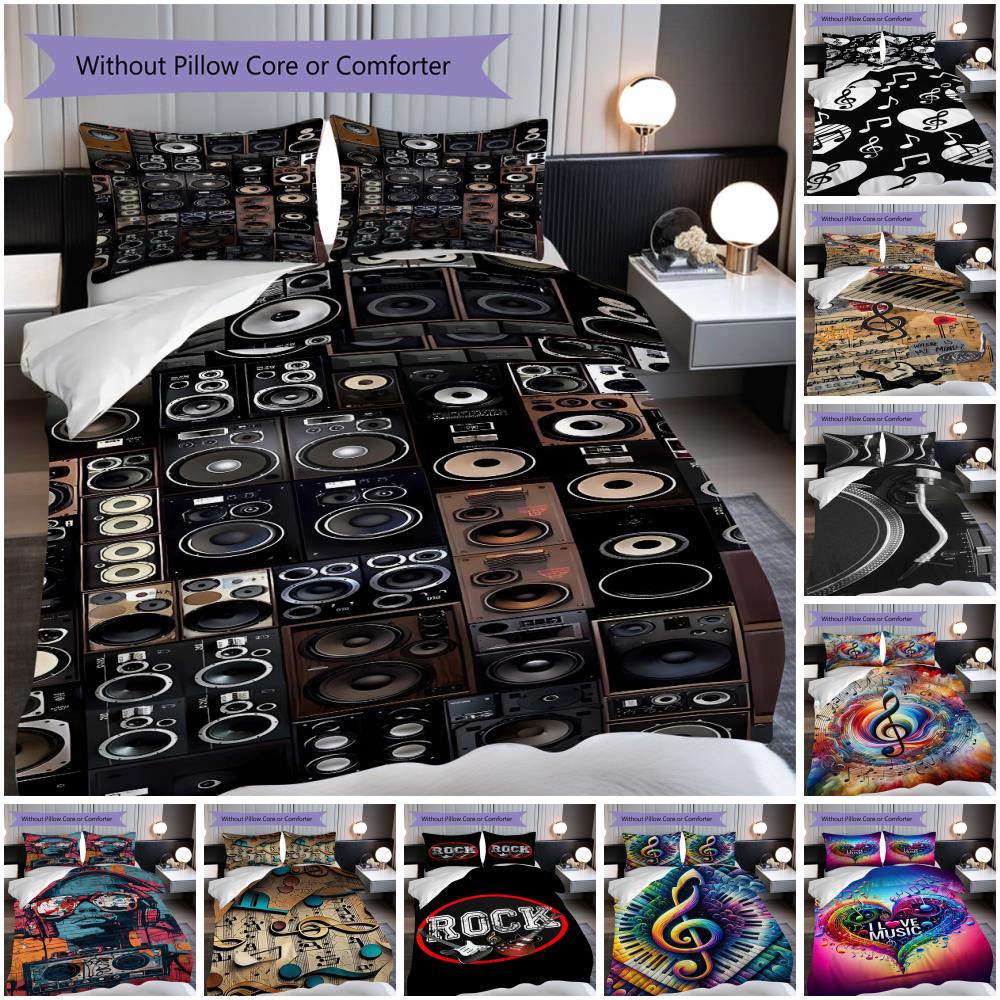 1PC Music, Guitar Theme Bedding Quilt Set Quilt Cover Pillowcase Home Decoration Birthday Gift (1 * Duvet Cover + 2 * Pillowcase, Without Core)