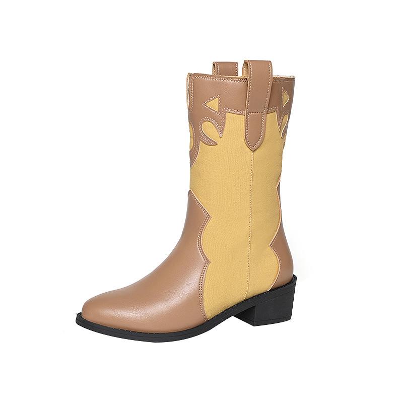 

Plus Size Women s Patchwork Chunky Heel Ankle Boots - Retro Western Cowboy Style for Autumn/Winter 42 верблюд
