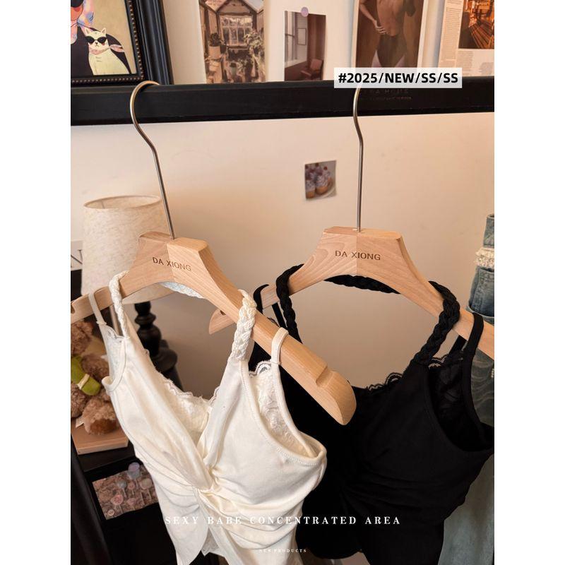 Kumikumi Gyaru Wind French style Kinked Lace Edge Cami Women Summer Slimming With Chest Pad Outer Wear Top