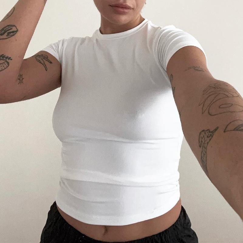 Solid Color Slim Fit Short Sleeved T-shirt Women's Fashion Casual Base Shirt Top T-Shirts Women’s