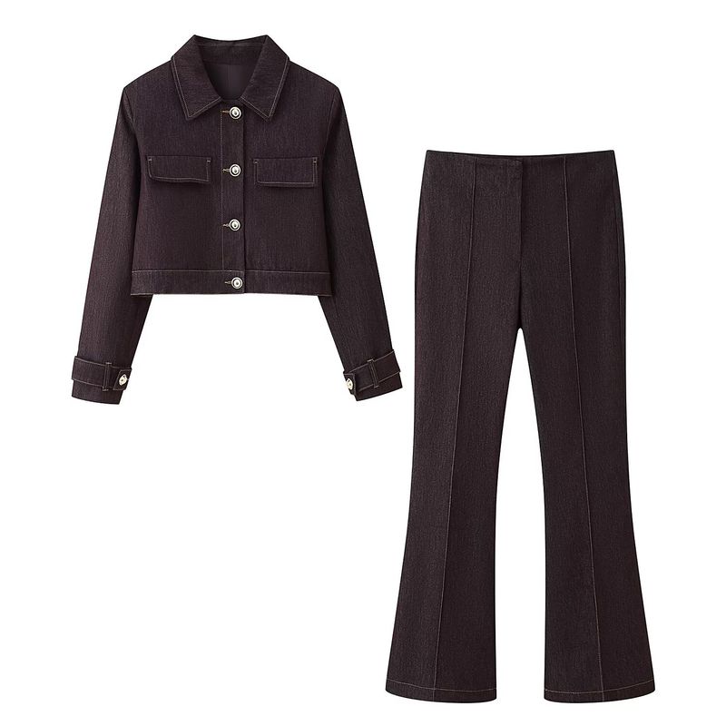 Kaslead New Women Clothes Western Style Contrast Color Inspection Line Short Coat Bootcut Trousers 1478390 1478290