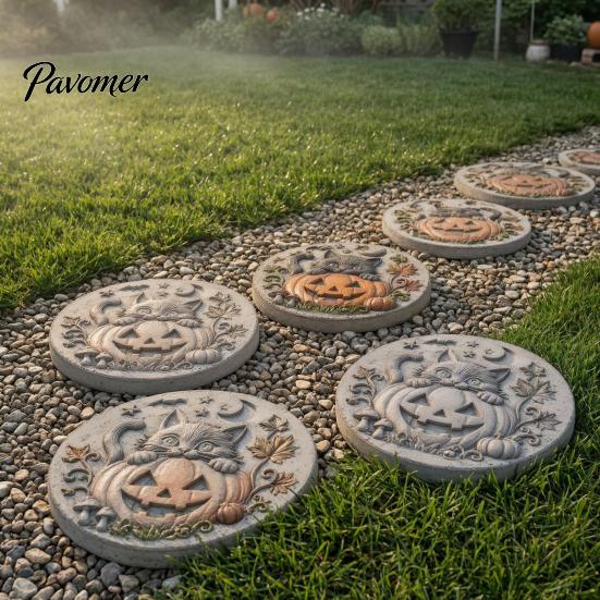 Flexible Silicone Casting Molds Stepping Stone Mold for Halloween DIY Garden Pathway, Reusable Concrete Cement, Sunflower Cat Pumpkin Art Decor Patio