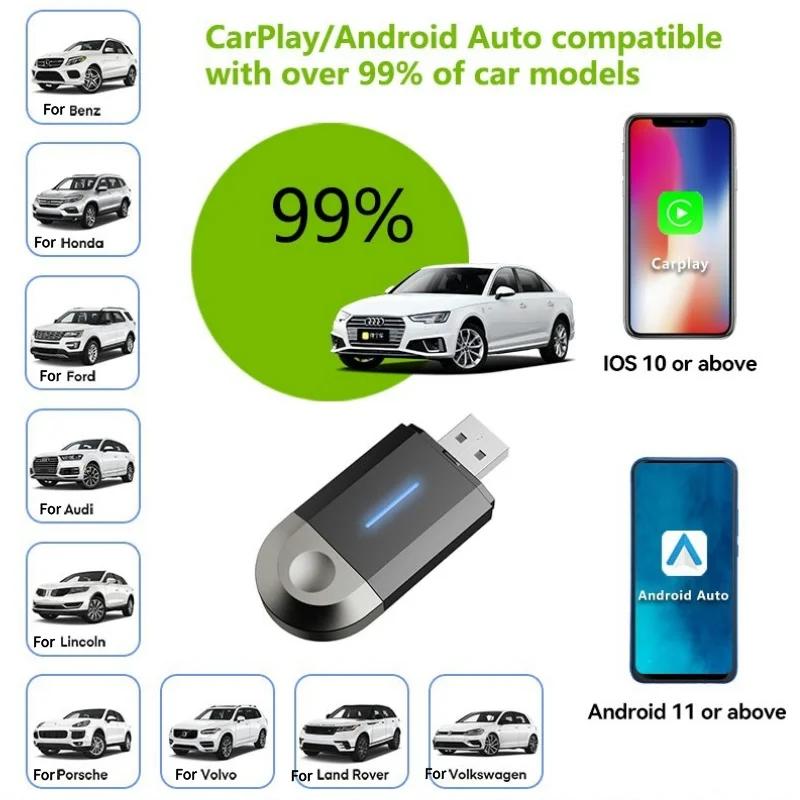 2 In1 Wireless Carplay& Android Auto Mini Box Car Adapter Wired To Wireless Carplay For USB/Type C Plug And Play Car Accessories