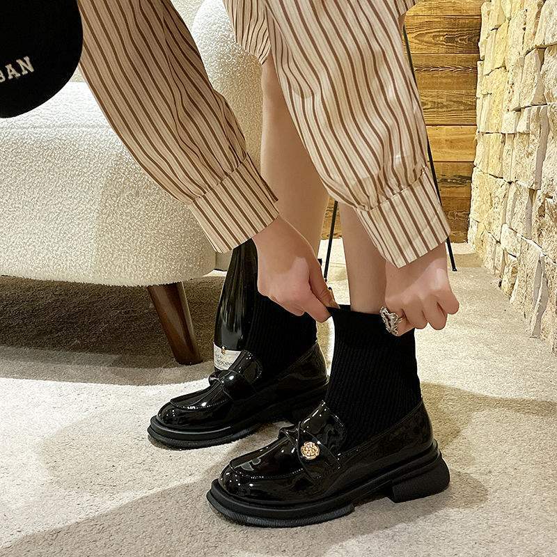 Martin boots children 2025 popular foreign style small short boots platform socks boots thin small ankle boots autumn and winter velvet