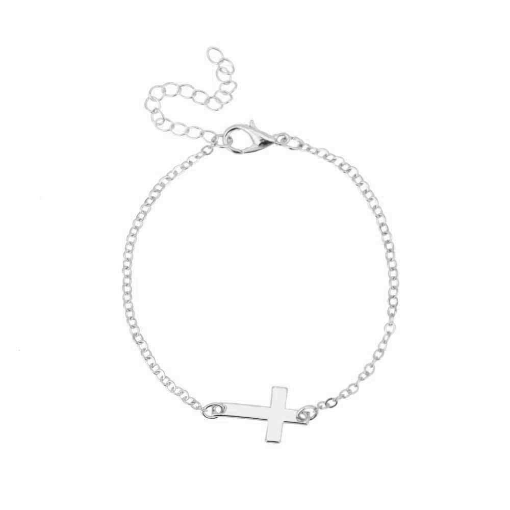 Simple Gold Color Cross Chain Bracelet for Women Shiny Charm Hand Bracelet Wedding Jewelry