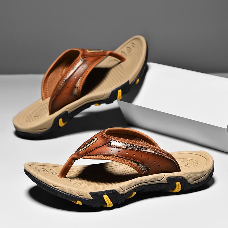 High Quality Men's Slippers Luxury Breathable Genuine Leather New Slippers Man Casual Flats Flip-flops for Men Designer Slippers