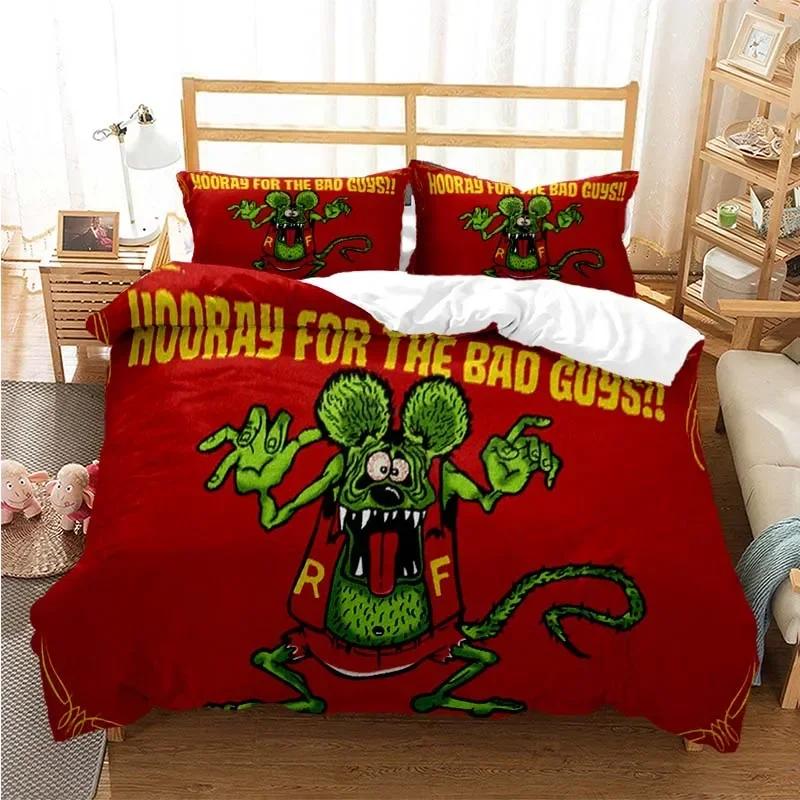 Cartoon Rat Fink Comfortable Duvet Quilt Cover Pillowcase Bedding Set Children Bedroom Decoration Home Textile