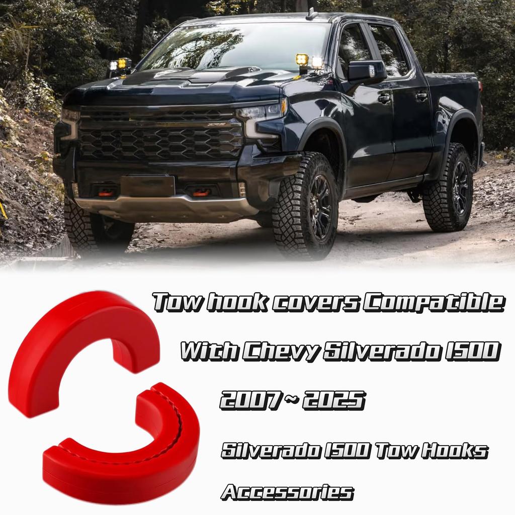 Front Tow Hook Cover 2007-2024 Chevrolet Silverado 1500 Tow Hitch Cover Fits 2007-2024 Chevrolet Silverado 1500 Accessories (Red)