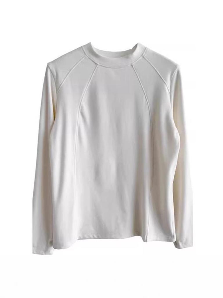 Women's Fleece Brushed Long-Sleeve Base Layer Shirt, Autumn/Winter Korean Style, Loose Half-High Collar Top