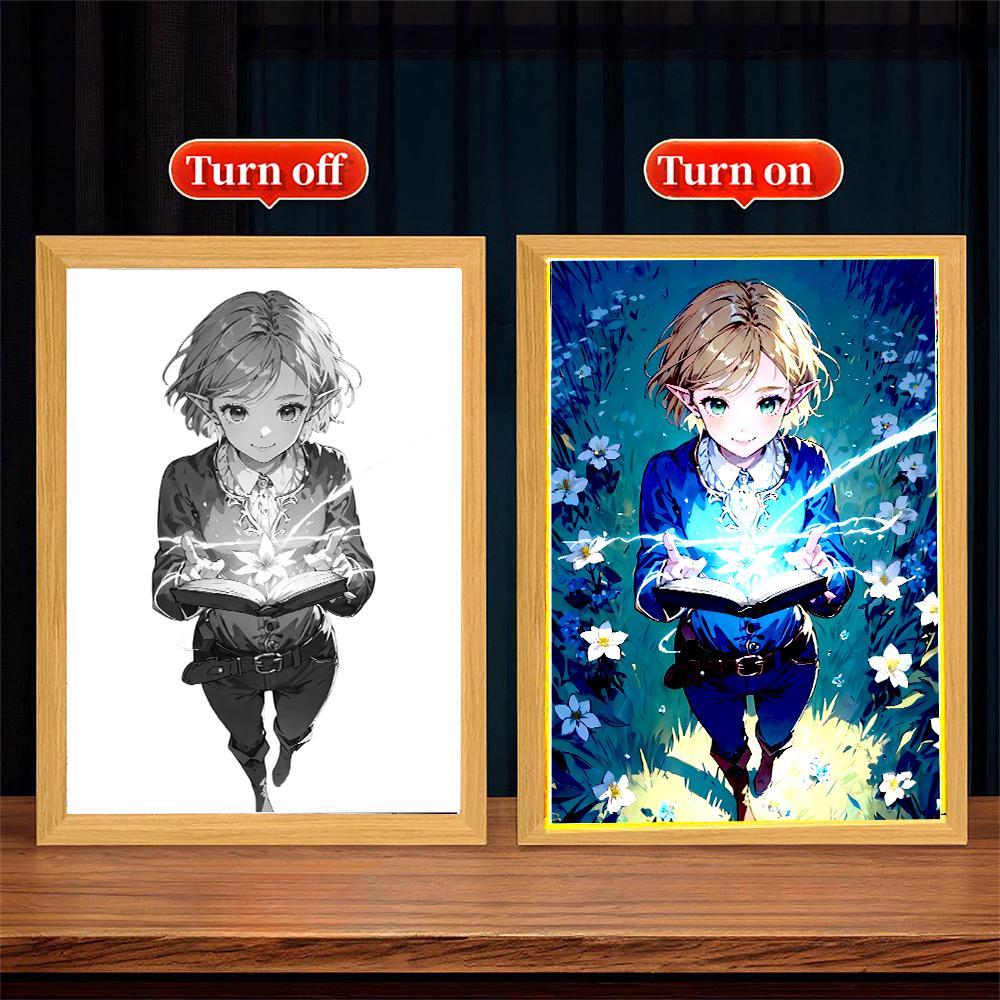 Legend Zelda Light Painting Photo Frame Princess Action Figure Led Night Anime Figures Collection Room Decor Gift of Poseable Articulated Scale
