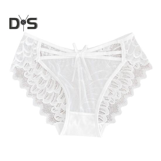 Women's Lace Thongs Low Waist See Through Panties with Bow Sexy Lace Mesh Briefs Ultra-Thin Breathable Bikini Underwear