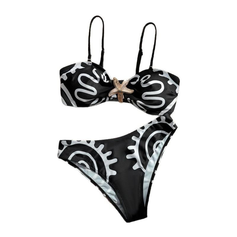 Sexy Fashion Metal Starfish Accessories Printed Ladies Split Swimsuit BIKINI