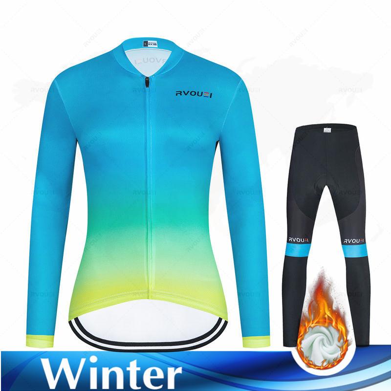 Thermal Long Cycling Jersey Set for Women, Outdoor Fleece, Riding Bike, MTB Clothing, Long Pant Suit, Ladies Cycling Clothes