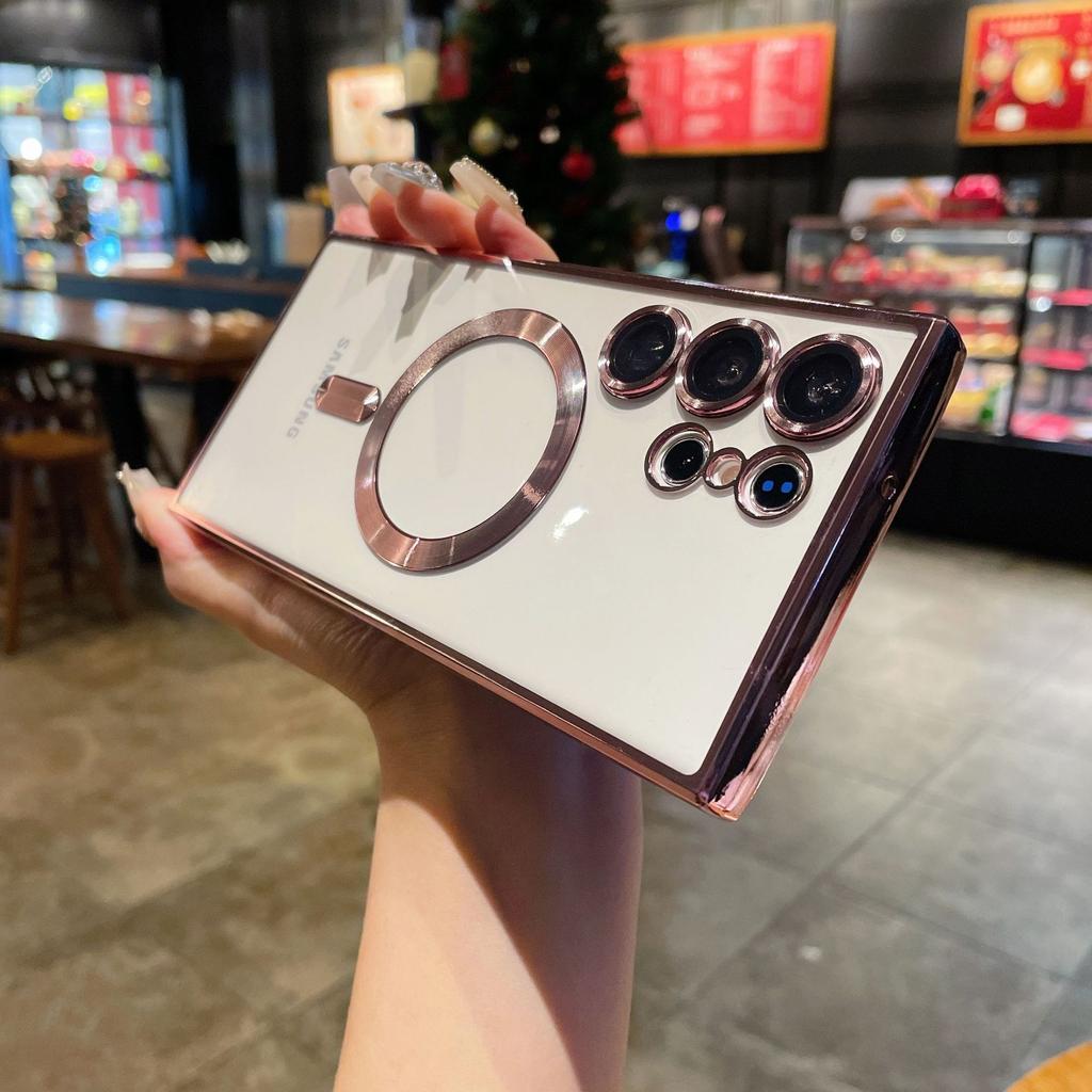 Suitable for Samsung S25 Ultra Electroplated Transparent Mobile Phone Case Magsafes Magnetic Suction S24 with Lens Film A17 Soft Case