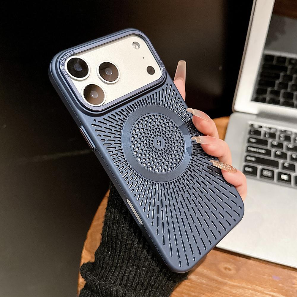 Luxury Cooling Heat Dissipation Hollow Case For iPhone 17 15 14 13 16 12 Pro Max Plus 17Pro 17 For MagSafe Magnetic Matte Cover