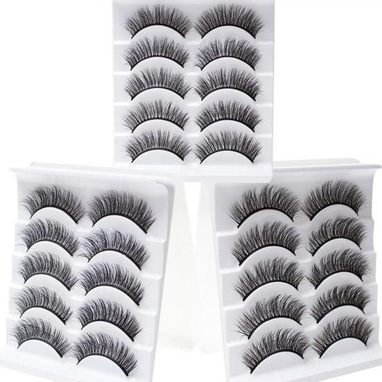 Yousheng 5 Pairs False Eyelashes All-match Natural Long 3D Mink Lashes Curling Fake Eye Lashes Makeup Tool for Party