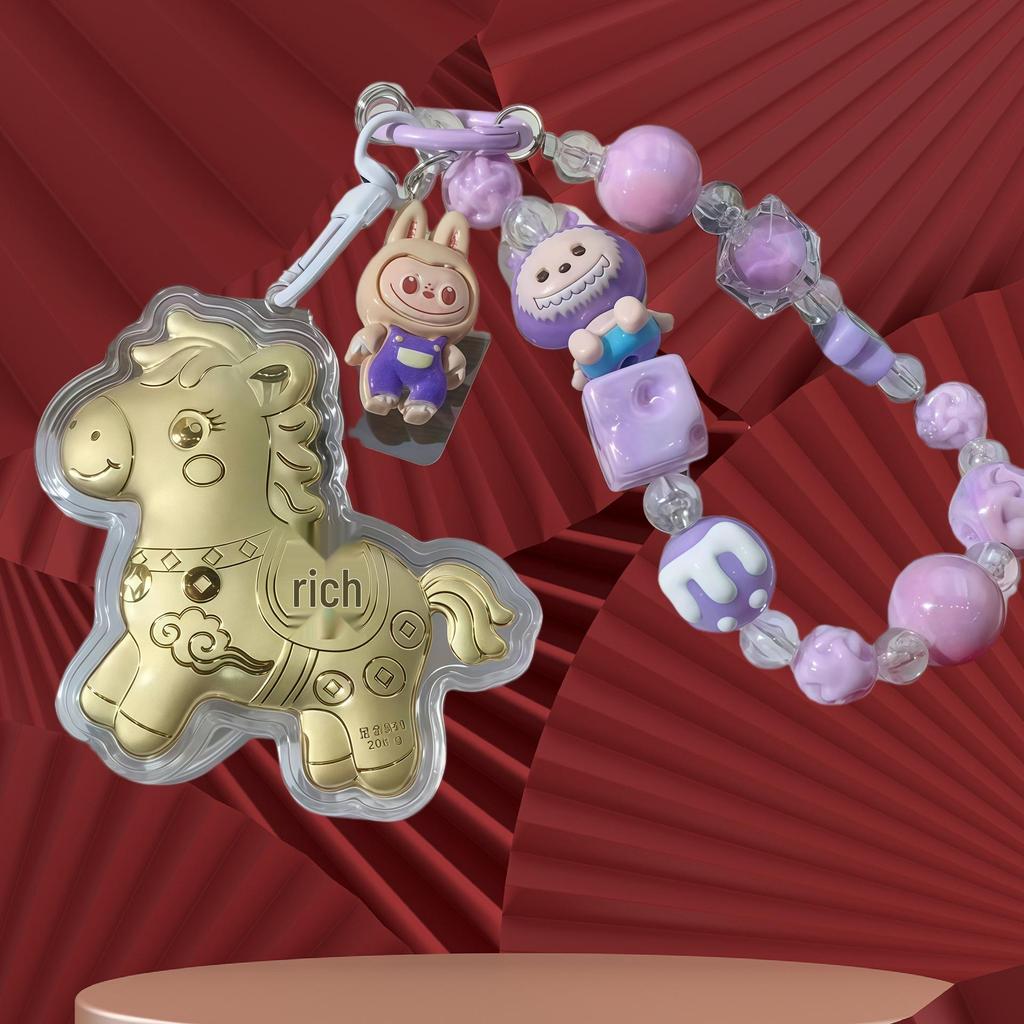 999 Reines Gold Pferde-Schlüsselanhänger-Anhänger: Sofortiger Reichtums-Glücksbringer für Telefon, Tasche oder Auto