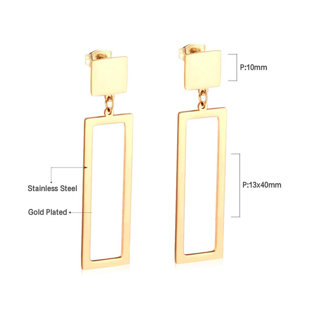 Geometric Stud Earrings Round Triangle Fringed Earrings Stainless Steel Plated 18K Gold Earrings