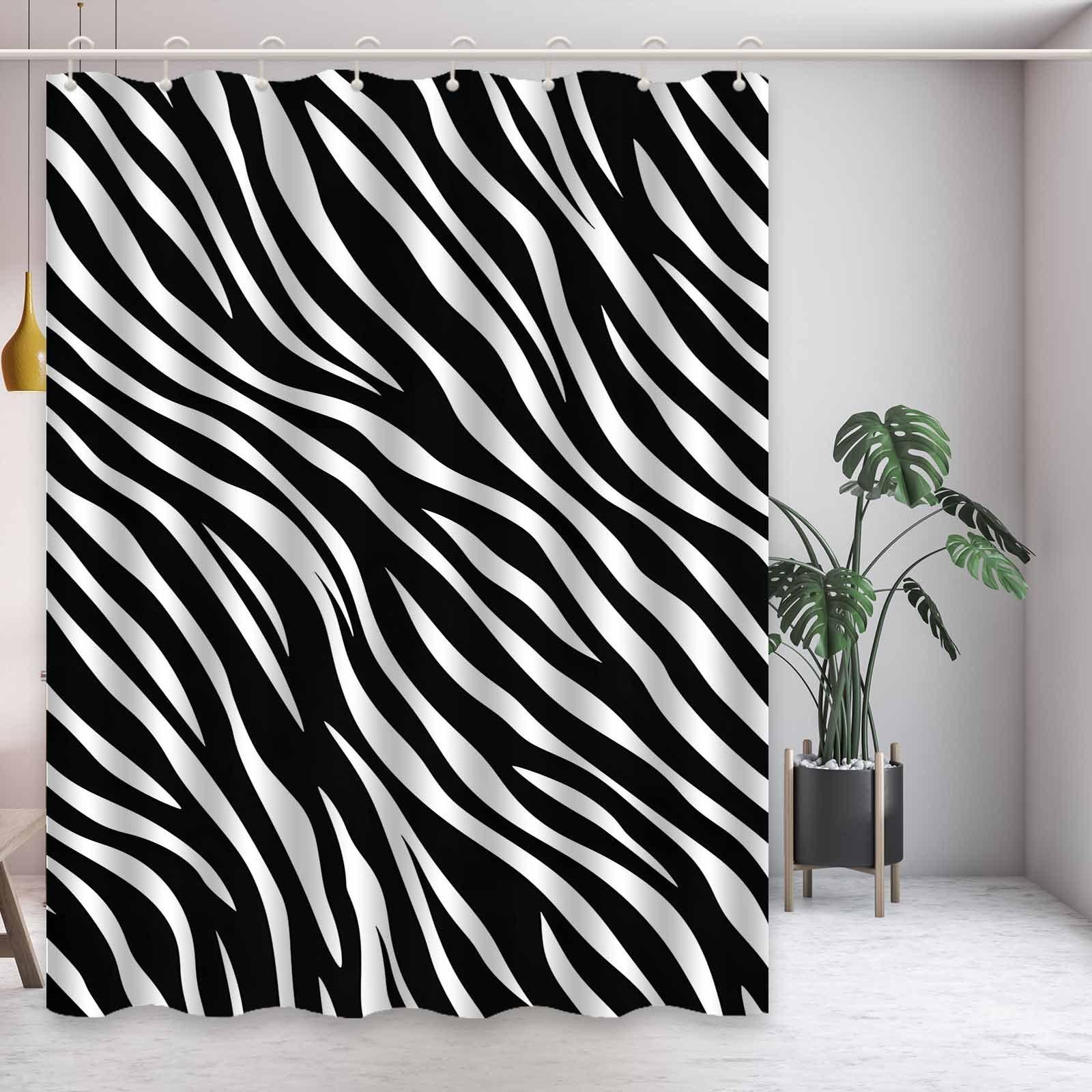 

1Pc Black And White Seamless Zebra Hair Textured Shower Curtain, Machine Washable Polyester, Suitable For Bathroom Dcor. W60H190(CM)-1 Pcs
