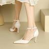Red High Heels Women Shoes Hollow Pointed Toe Pumps Fashion T-type Ankle Buckle Strap Ladies  New Sexy Party Dress Shoes