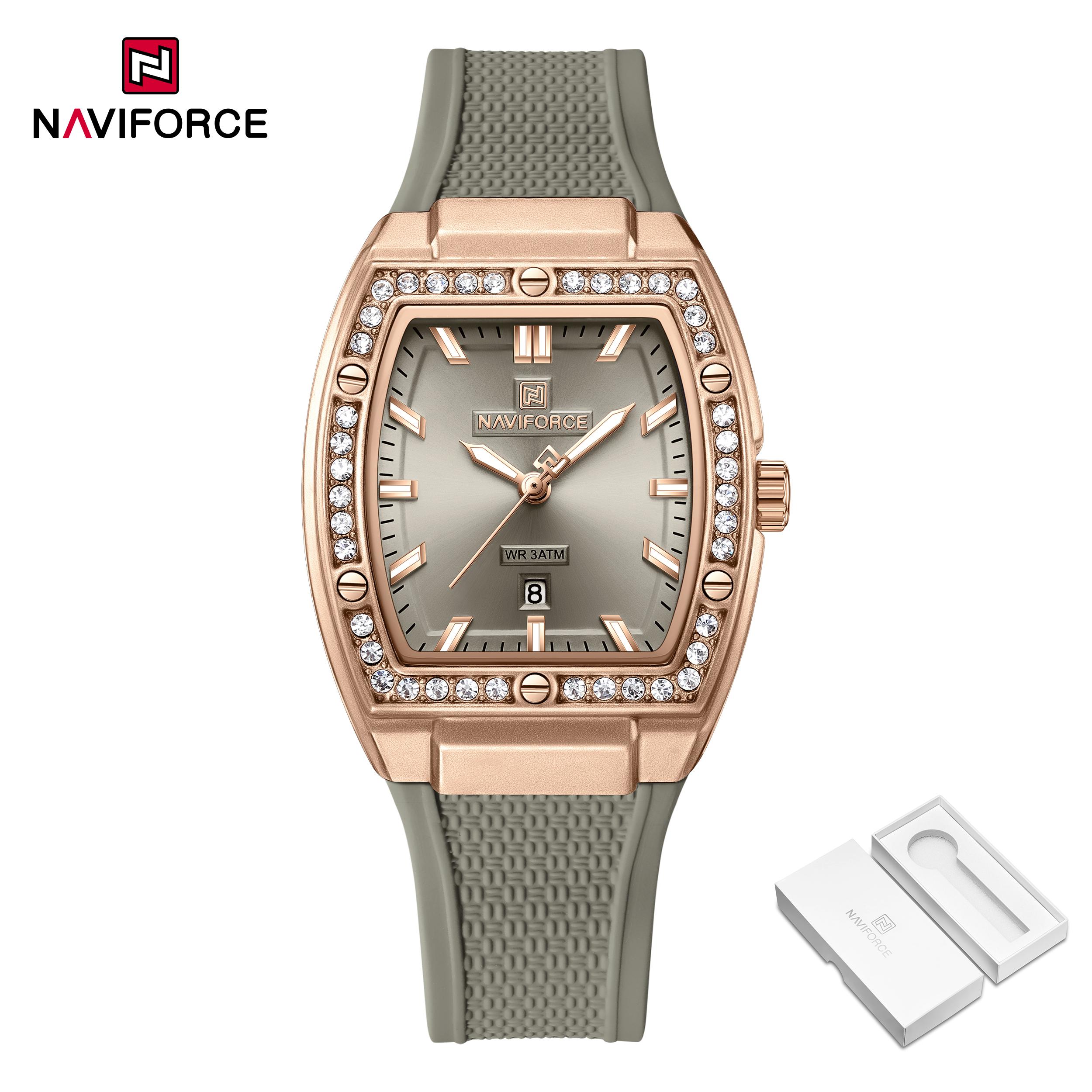 NAVIFORCE Original Women Watch Quartz Movement Calendar Luminous Hands Simple Dial Waterproof 30m Silicone Strap Lady Watch NF5071 серый