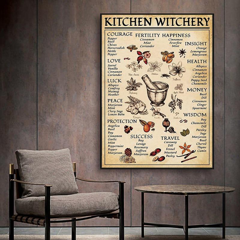 Kitchen Funny Canvas Retro Poster and Prints Decoration Wall Pictures Witches Magic Knowledge Art Painting Home Decor
