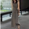 French Lace-up Waist Plaid Vest Dress Women's Summer New Models Are Popular Today, Black and Blue Skirts, Long Dresses