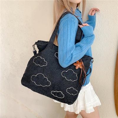 Denim Cloud Embroidery Tote Bag Women's Shoulder Messenger Bag