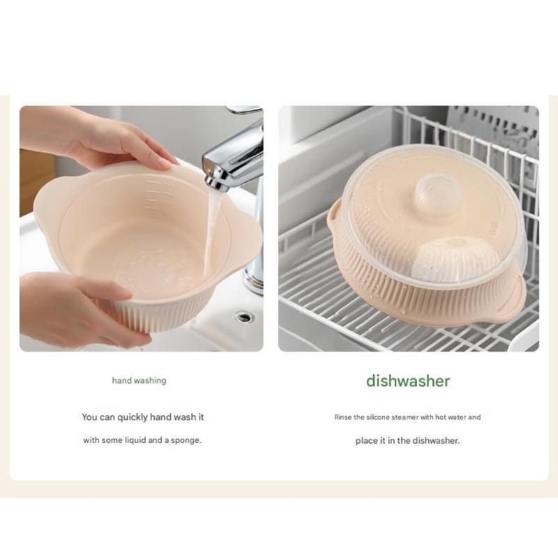 Large NonStick Microwave Steaming Pot with Handle and Lid Heat Resistant Silicone Steamer Dishwasher Safe Enduring