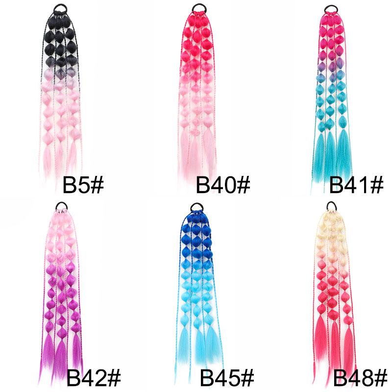 Synthetic Ponytail Extension Corlorful Bubble Braid Long Lantern Braided Ponytail Hair Tie Straight Hairpieces for Women