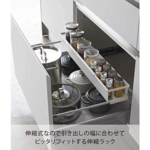 Yamazaki Tower Under-Sink Extendable Rack, Slim, White, Approx. W55.5-90 X D12.5 X H7.5cm, Kitchen Rack, Spice Rack, Under-Sink Storage, Product Numbe