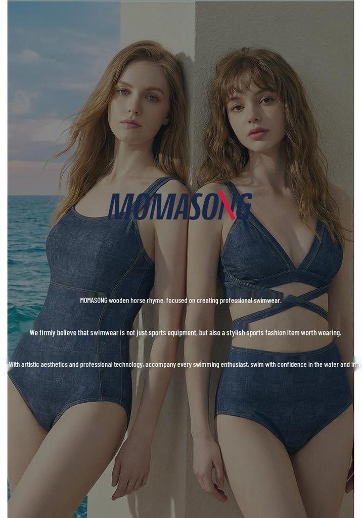 Women's Denim Swimsuit: Sexy Two-Piece & One-Piece, Triangle Bikini for Smaller Chests.