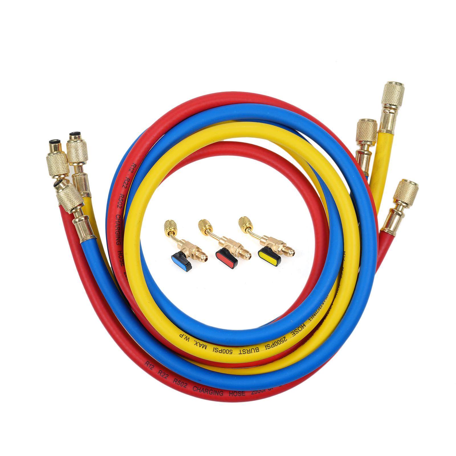 

Комплект из 3 шлангов для заправки хладагента, фитинги с низкими потерями для манометра коллектора кондиционера хладагента R12 R22 R502 разноцветный