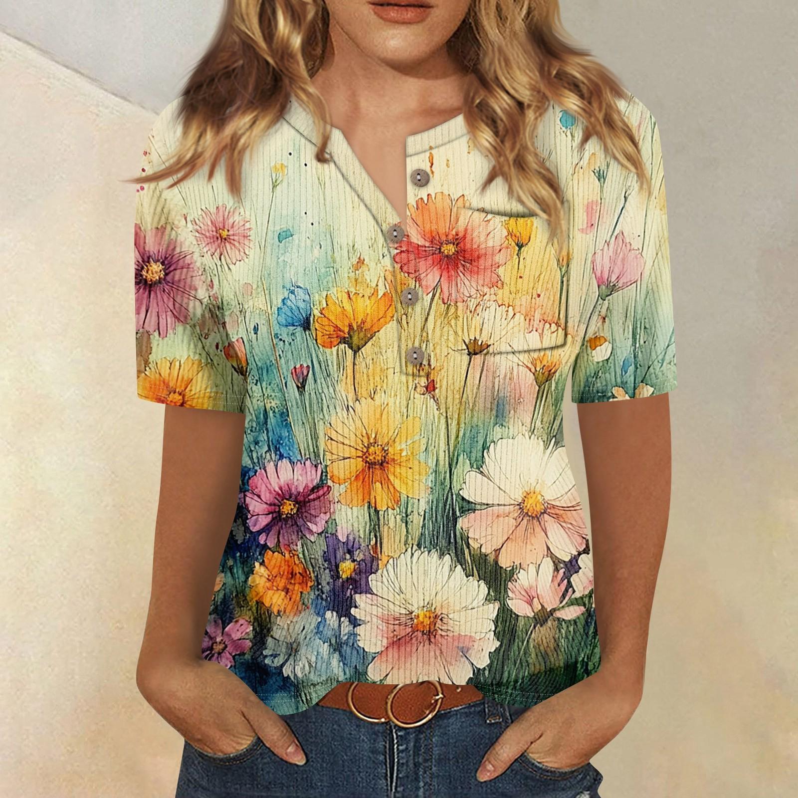 

Футболки для женщин, плиссированные, с V-образным вырезом, нарядные, повседневные блузки с принтом, короткие рукава, летние топы, свободный крой XL жёлтый