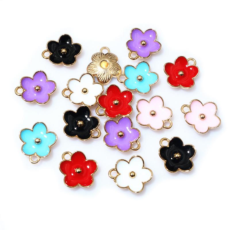 20pcs 13x11.5mm Enamel Cute Small Flower Charms Pendant DIY Jewelry Making Accessories Findings for Bracelet Earrings Keychains