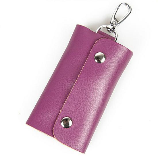 Candy Color Genuine Leather Key Bag - Unisex Cowhide Key Holder