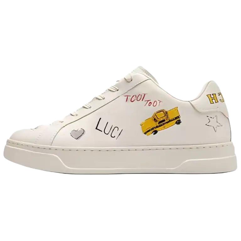 Coach Highline Synthetic Leather Printed Round Toe Lace-Up Low-Top Sneakers Women Sneakers White CAQ45-CAH