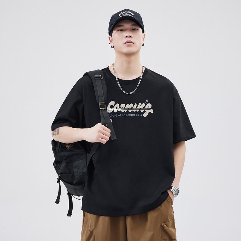 

Мужская футболка с коротким рукавом и круглым вырезом Anyang 2025 на лето - Модная повседневная футболка свободного кроя в японском стиле L чёрный