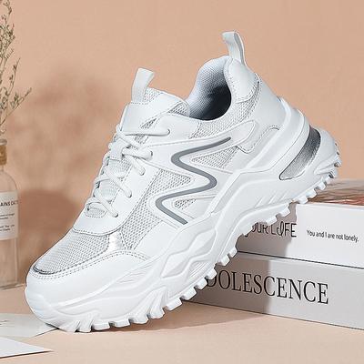 Neue Sneaker Damen Plateau Flache Schuhe Damen Weiß Lässige Klobige Sneaker Damen Vulkanisiert Mode Schnürschuhe Atmungsaktives Schuhwerk