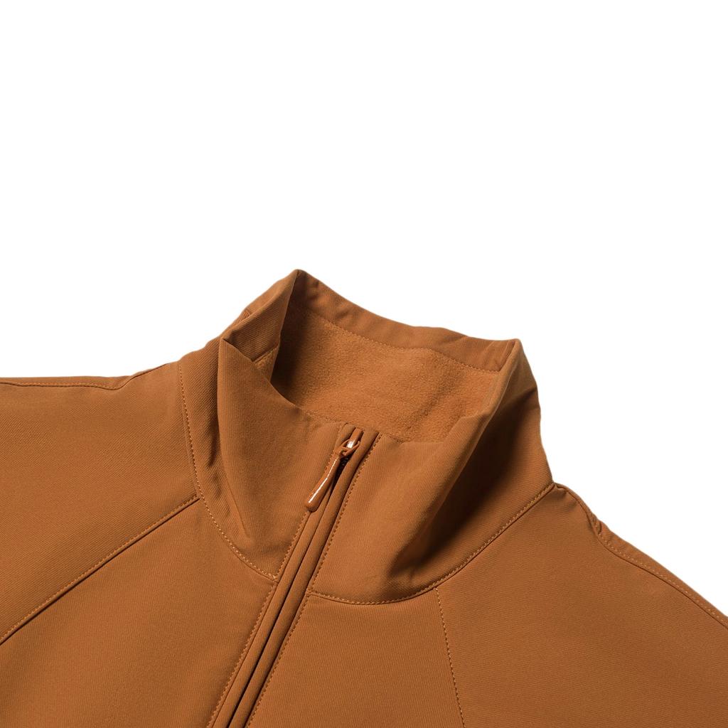 Li-Ning Sports Trend Series Solid Color Label Logo Zipper Stand Collar Fleece Warm Loose Sports Windbreaker Women outerwear Ochre-Brown AFDSA52-3