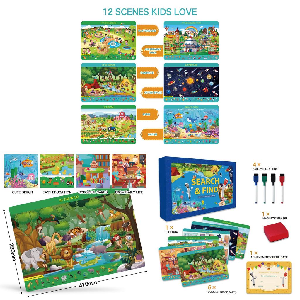 Search And Find Preschool Learning Activity Mat With Reusable Flashcards For Early Education