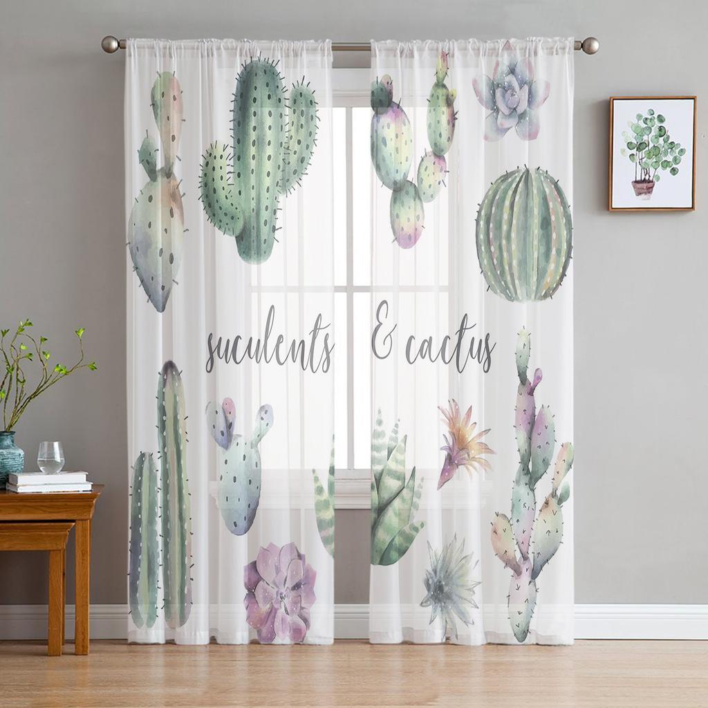 Succulent Cactus Modern Tulle Curtains For Living Room Bedroom Home Kitchen Window Sheer Curtains