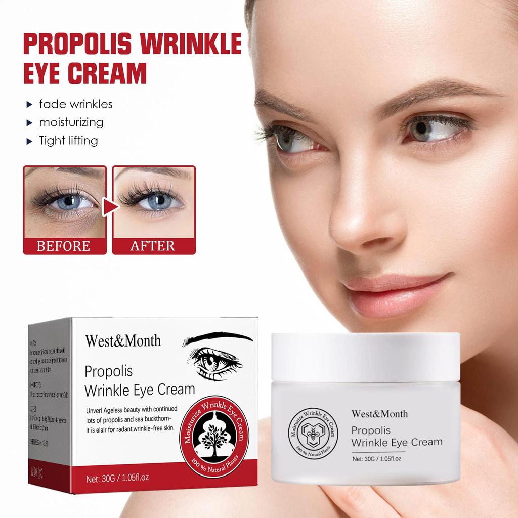 West&Month Propolis Anti-Wrinkle Eye Cream, Moisturizes Eyes, Reduces Fine Lines and Dark Spots, Firms and Brightens, Removes Milia 30g